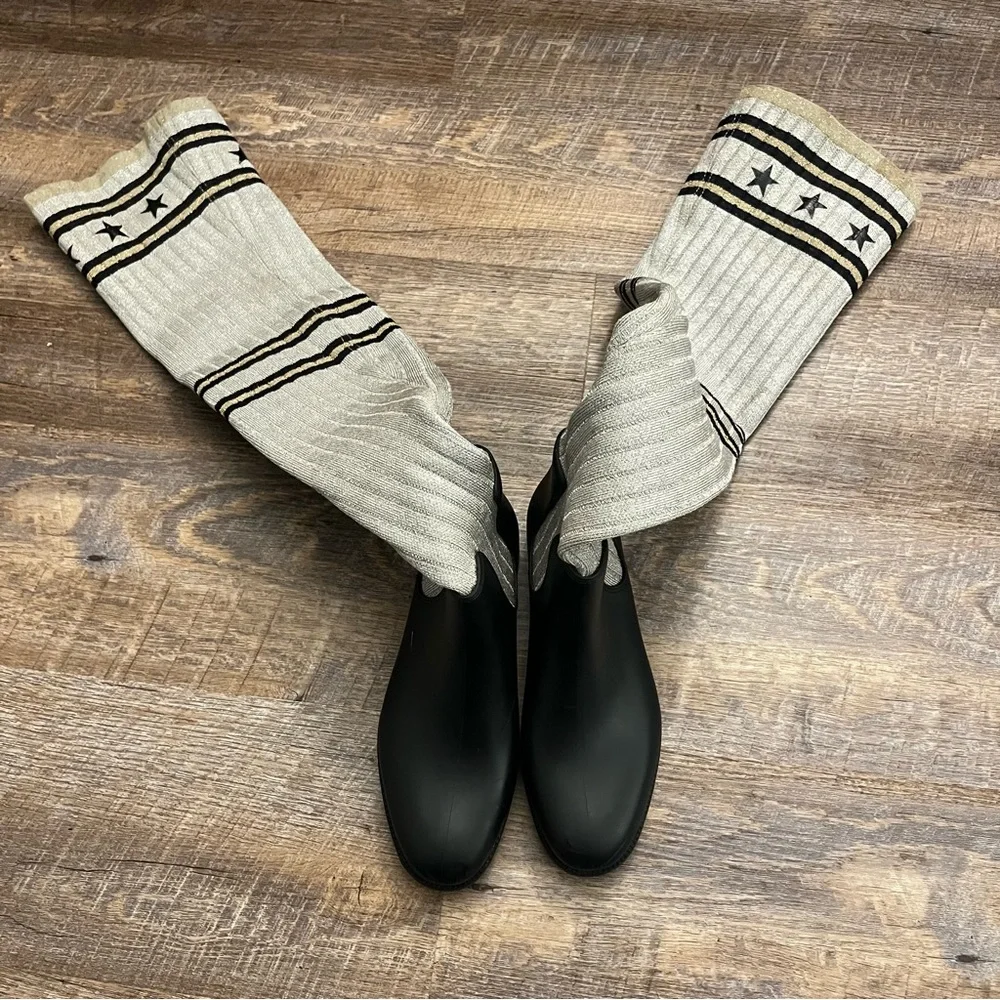 Givenchy Black Leather & Cream Knee-High Sock Boots